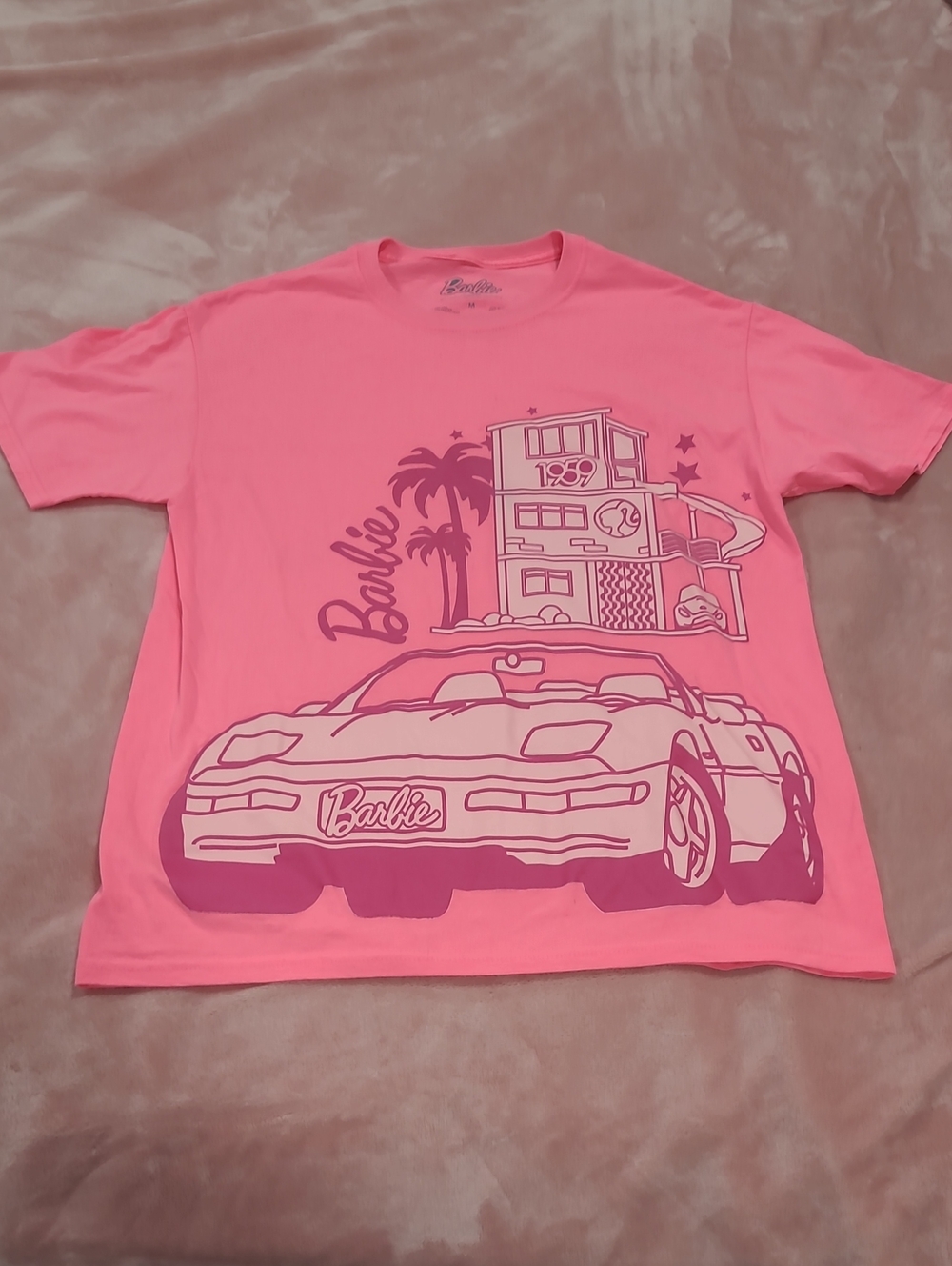 Barbie Bright Pink Short Sleeve Tee with Convertible Car Graphic